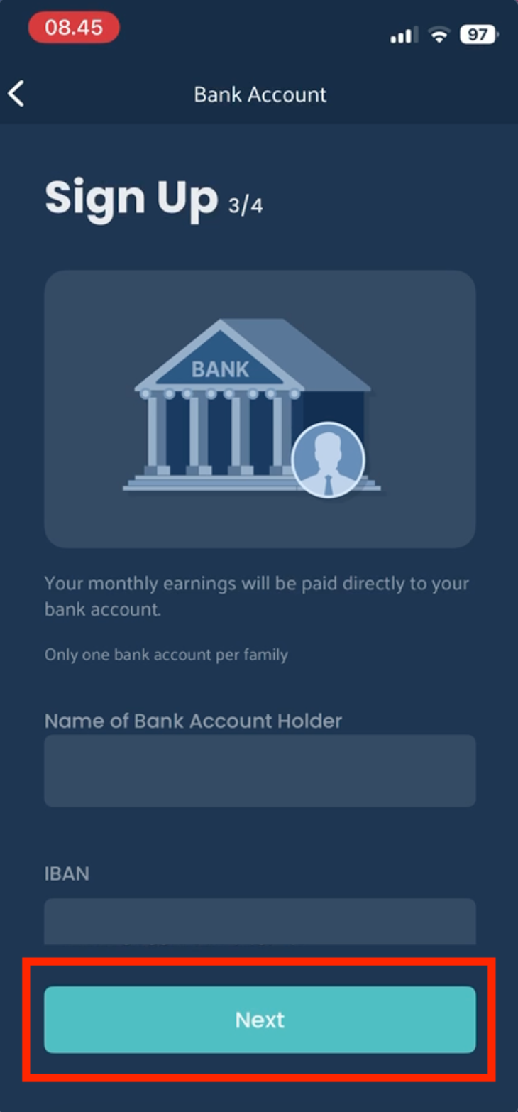 Trin 8: Indtast dine bankoplysninger